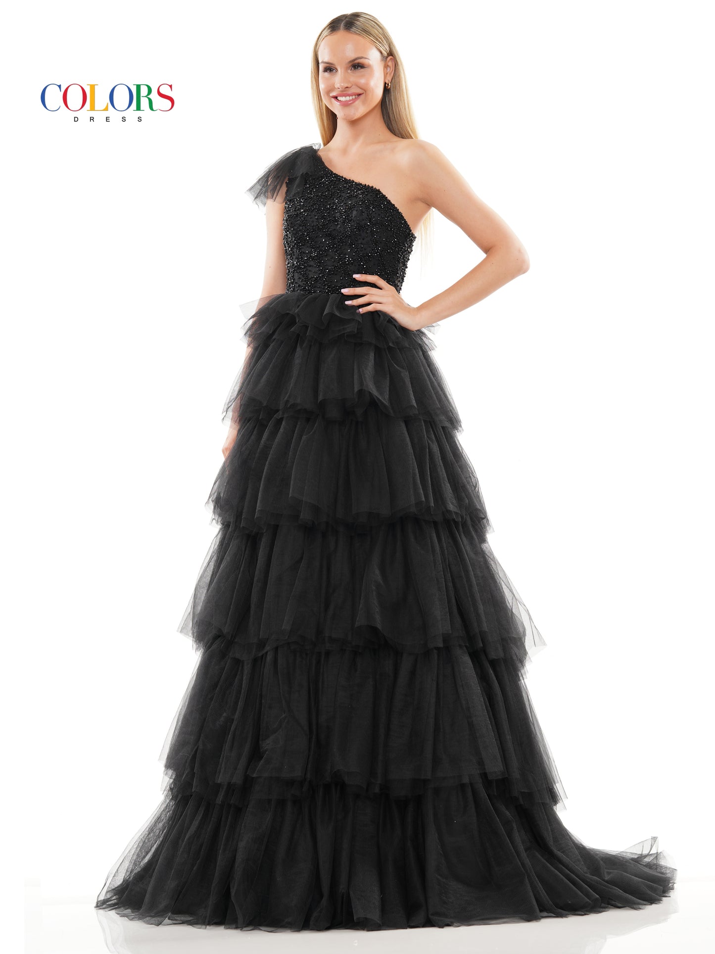 Prom Dresses Prom Long One Shoulder Beaded Mesh Ball Gown Black