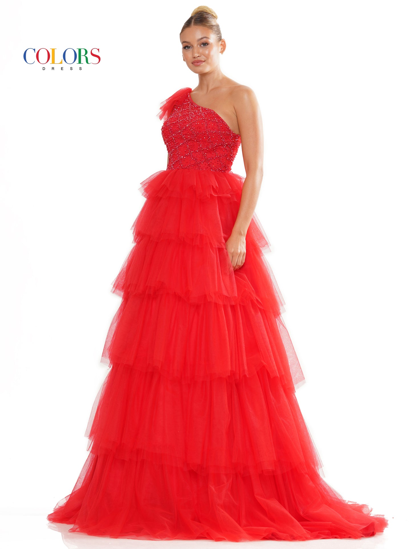 Prom Dresses Prom Long One Shoulder Beaded Mesh Ball Gown Red