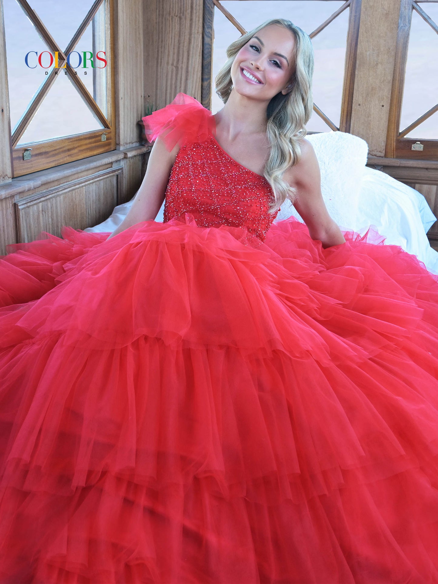 Prom Dresses Prom Long One Shoulder Beaded Mesh Ball Gown Red