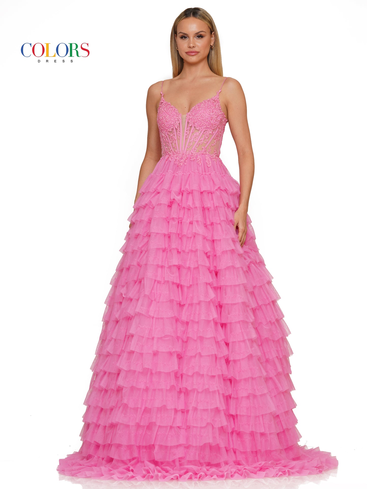 Prom Dresses Prom Long Spaghetti Strap Beaded mesh ball Gown Pink