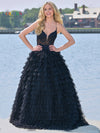 Prom Dresses Prom Long Spaghetti Strap Beaded mesh ball Gown Black