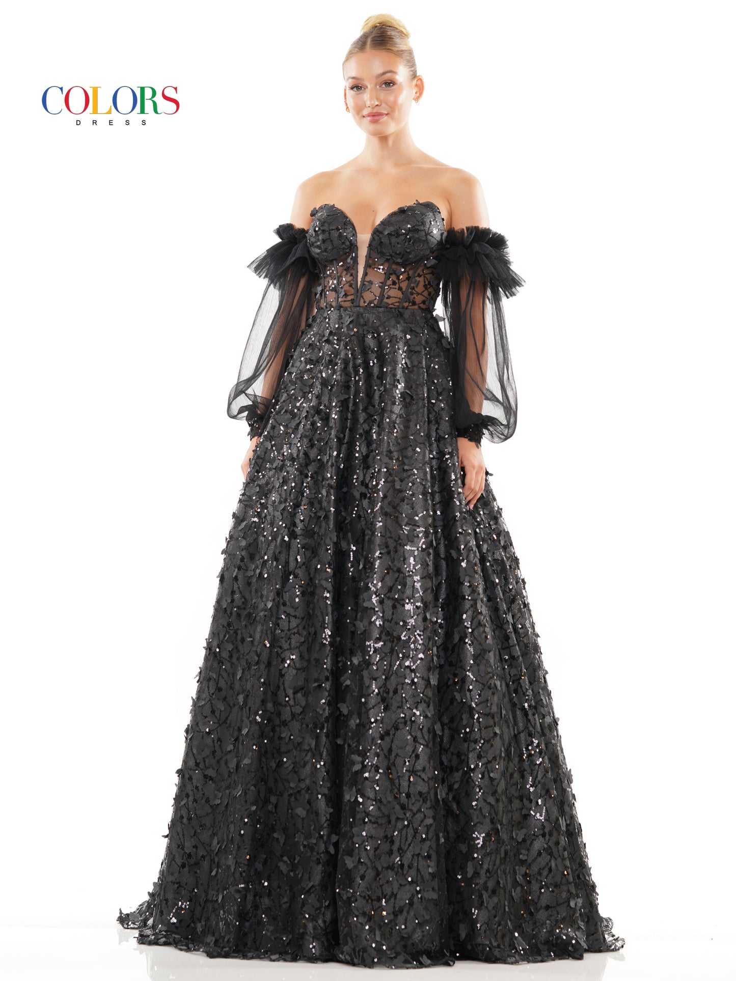 Prom Dresses Prom Long Formal Glitter Mesh Ball Gown Black