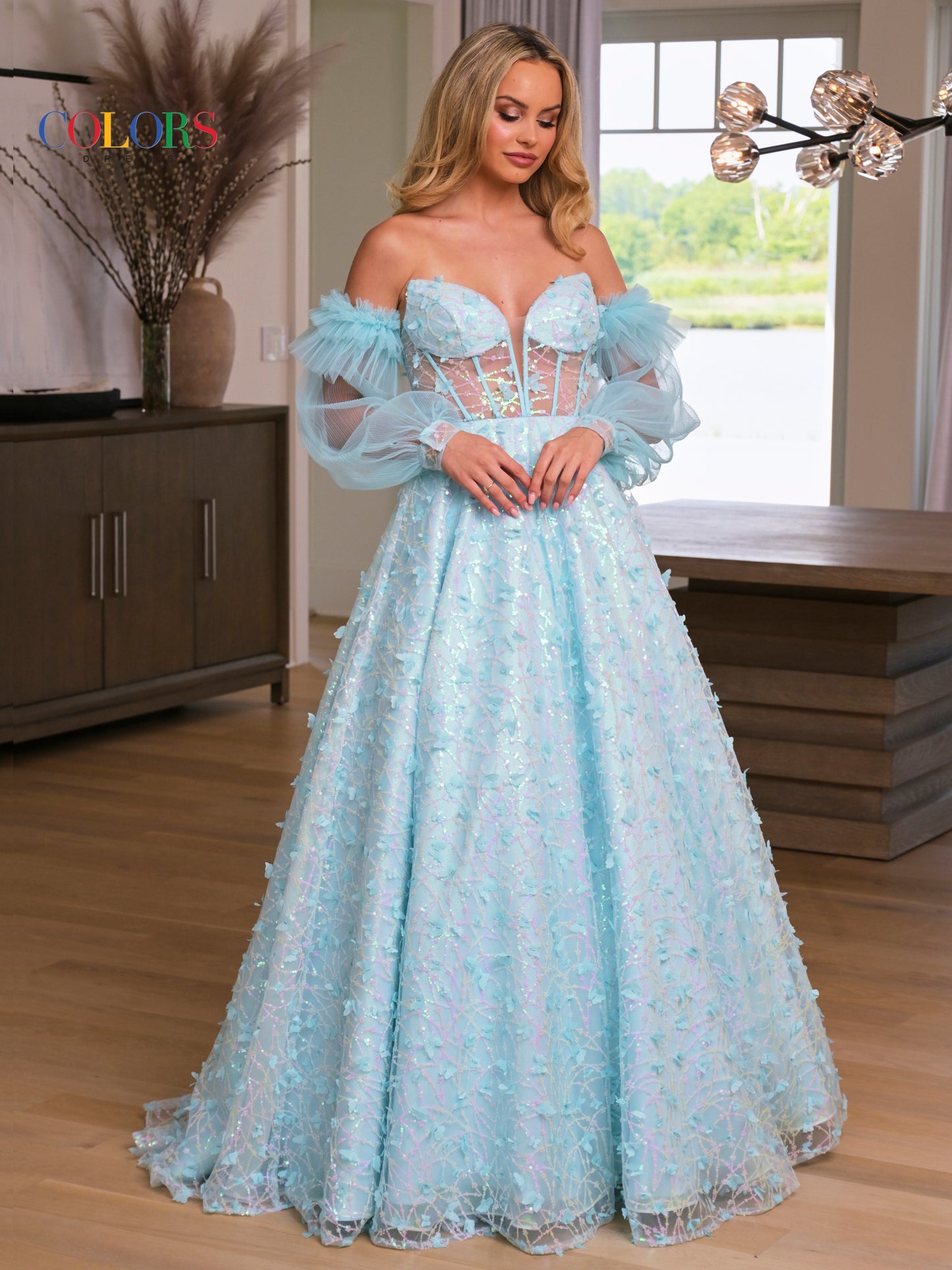 Prom Dresses Prom Long Formal Glitter Mesh Ball Gown Light Blue