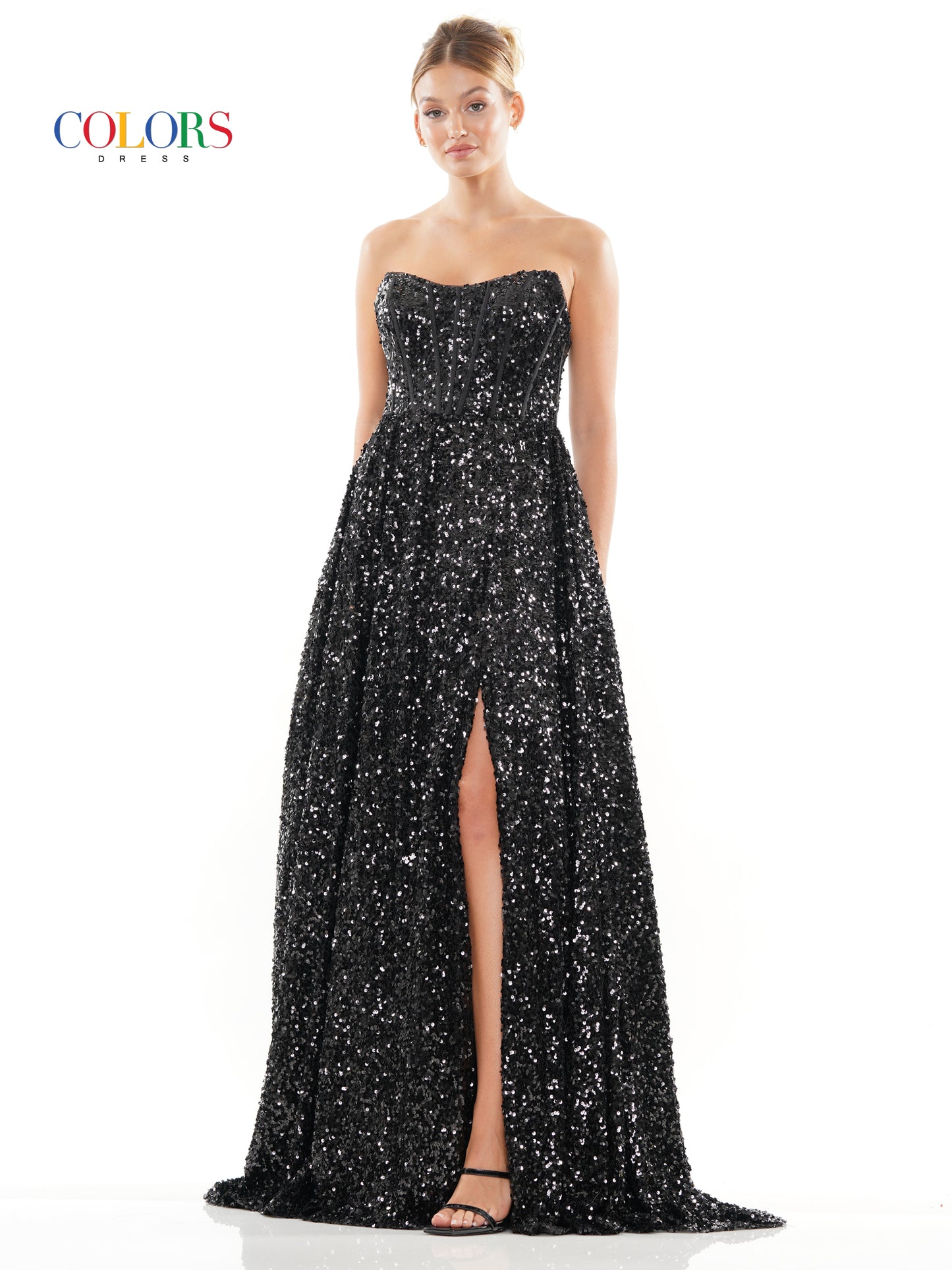 Prom Dresses Long Strapless Sequin A Line Prom Dress Black