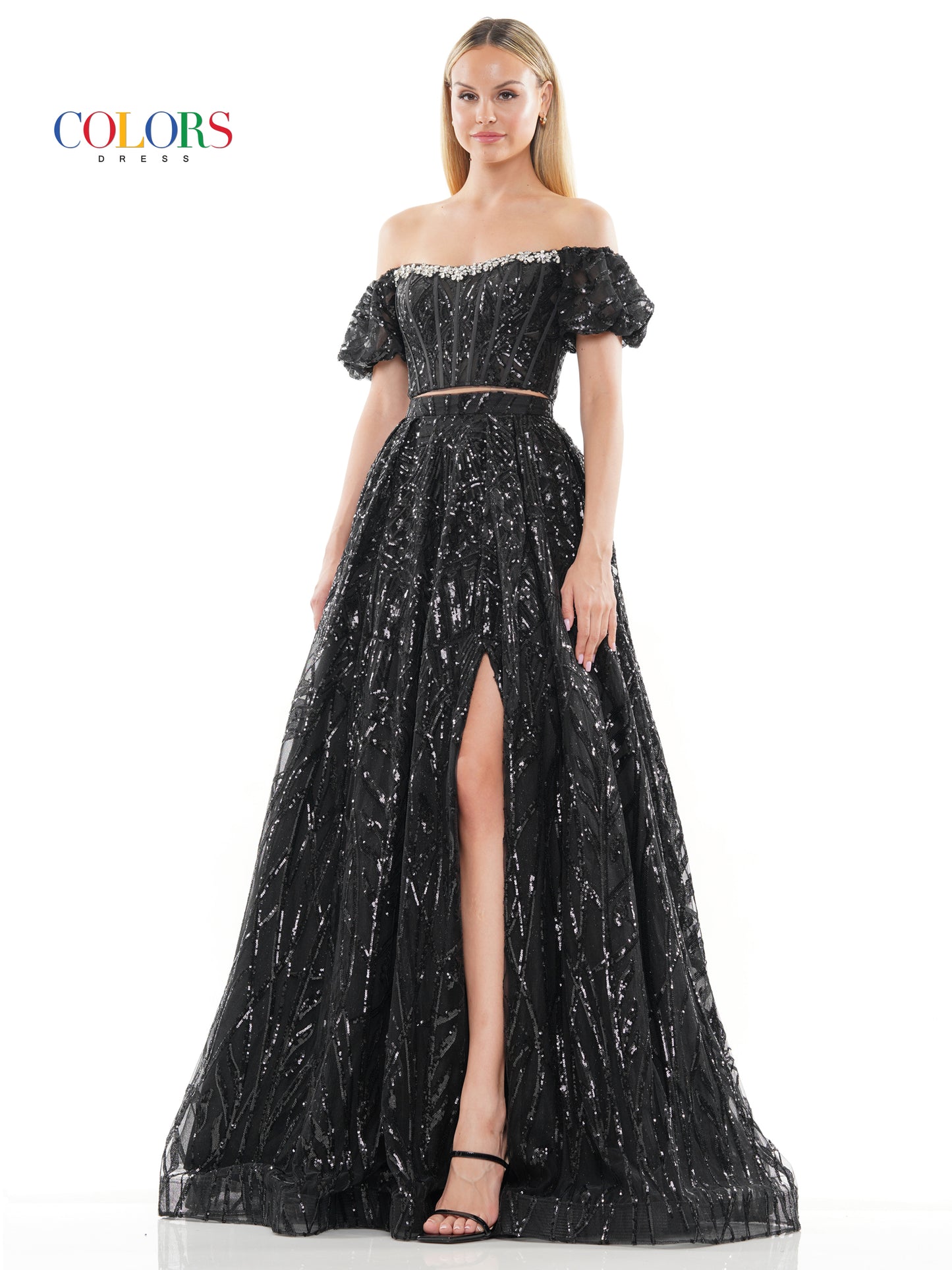 Prom Dresses Prom Long Off Shoulder Glitter Mesh Ball Gown Black