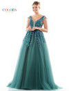 Prom Dresses Long Cap Sleeve Prom Ball Gown Deep Green