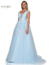 Prom Dresses Long Cap Sleeve Prom Ball Gown Light Blue