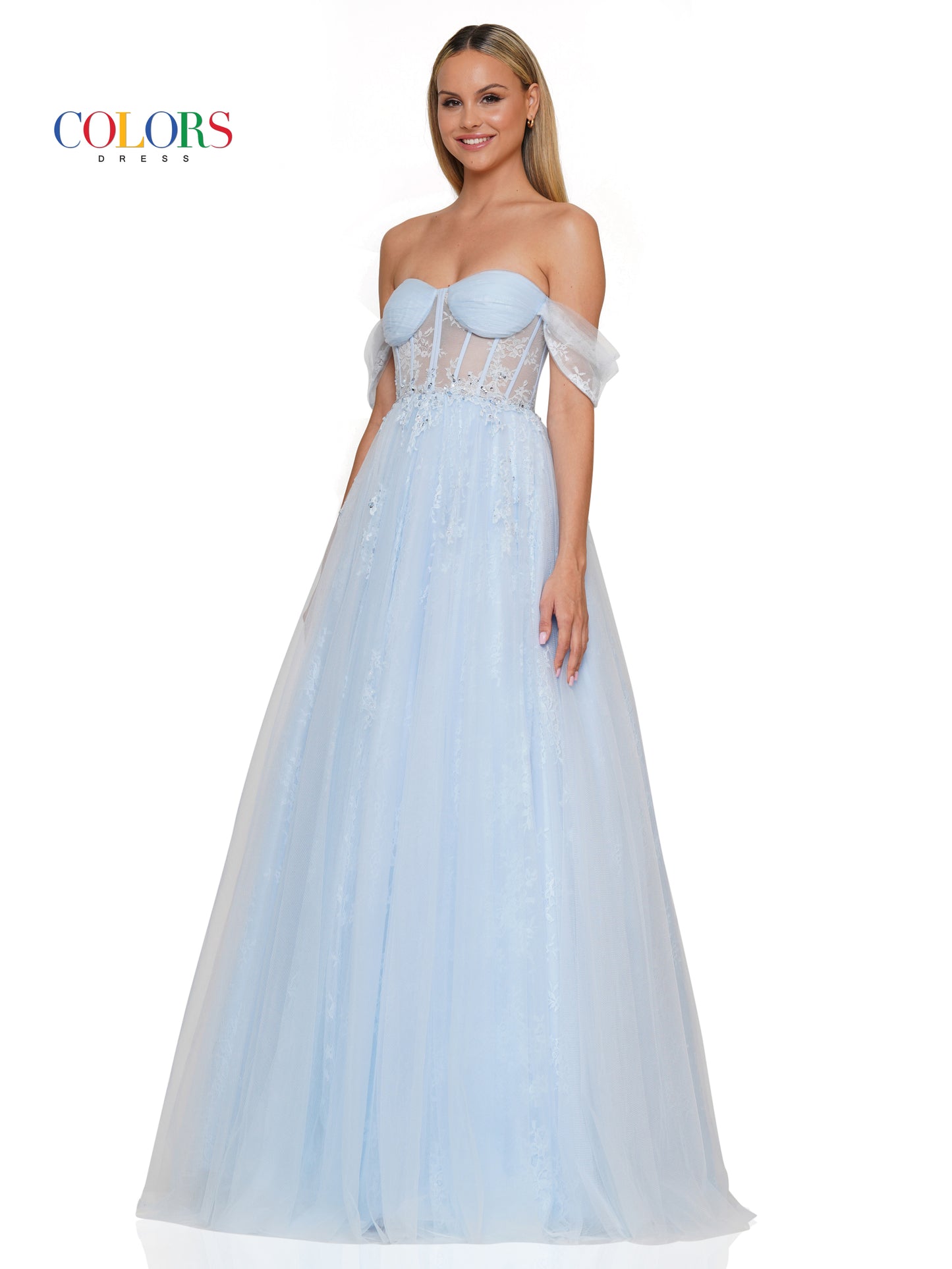 Prom Dresses Long Formal Off Shoulder Prom Ball Gown Light Blue