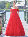 Prom Dresses Long Formal Off Shoulder Prom Ball Gown Red