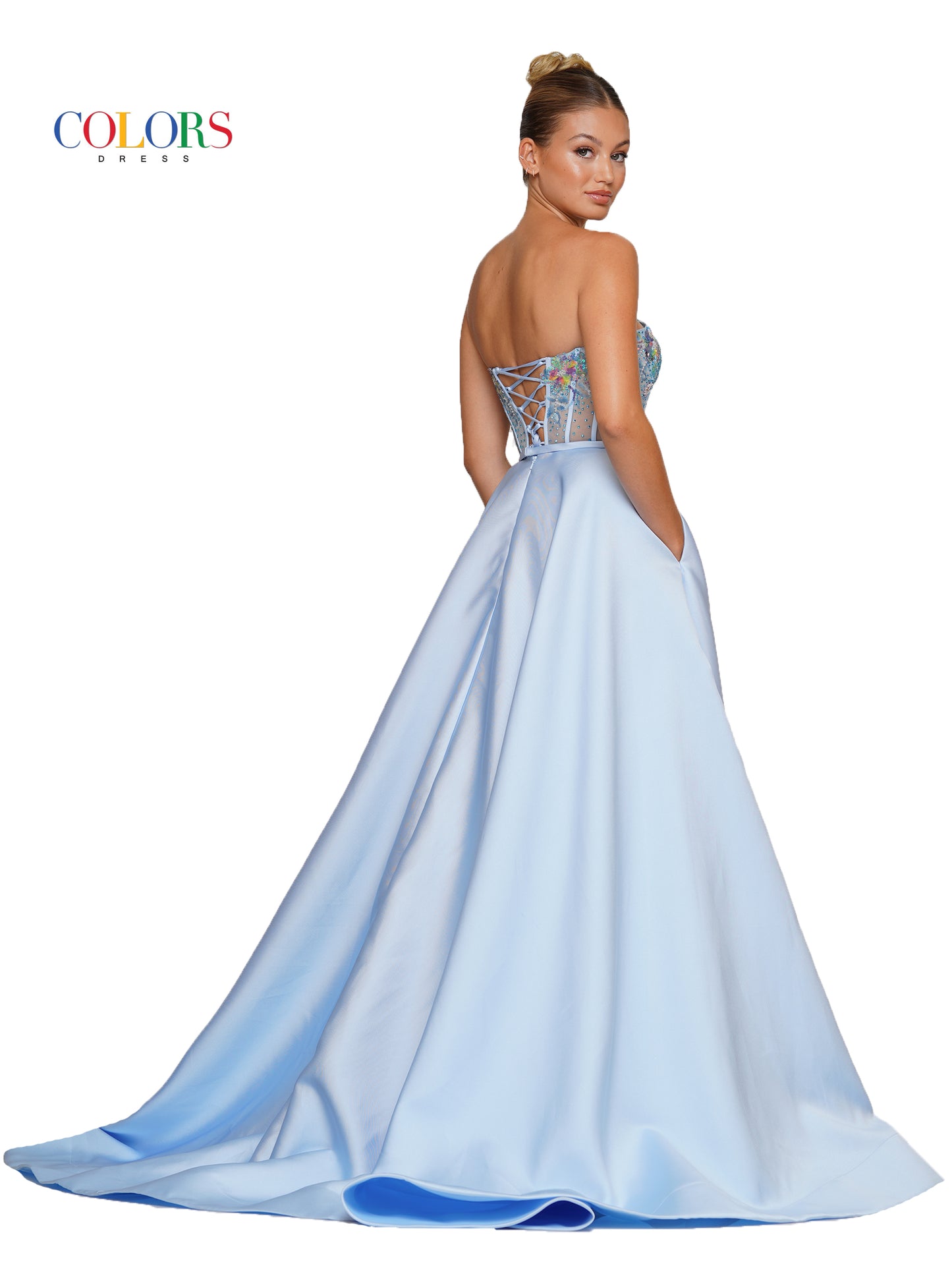 Prom Dresses Long Strapless Mikado Prom Ball Gown Light Blue