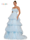 Prom Dresses Prom Long Strapless Tiered Ball Gown  Light Blue