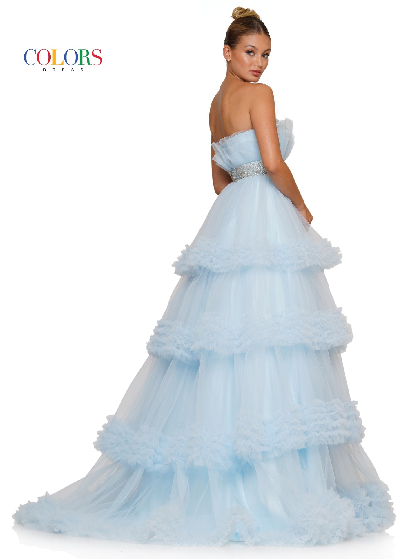 Prom Dresses Prom Long Strapless Tiered Ball Gown  Light Blue