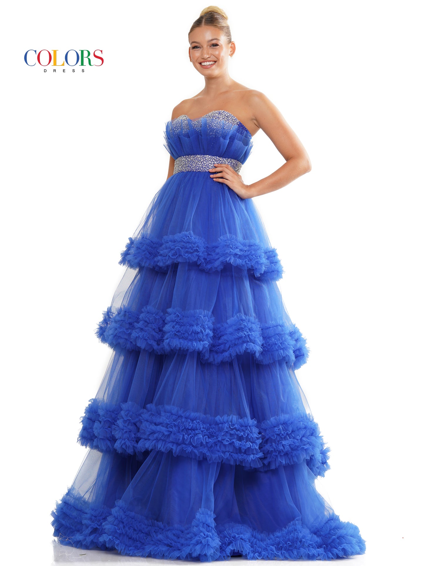 Prom Dresses Prom Long Strapless Tiered Ball Gown  Royal