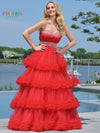 Prom Dresses Prom Long Strapless Tiered Ball Gown  Red