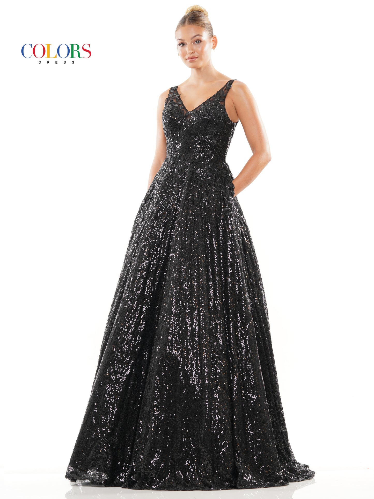 Prom Dresses Long Sleeveless Sequin Prom Ball Gown Black