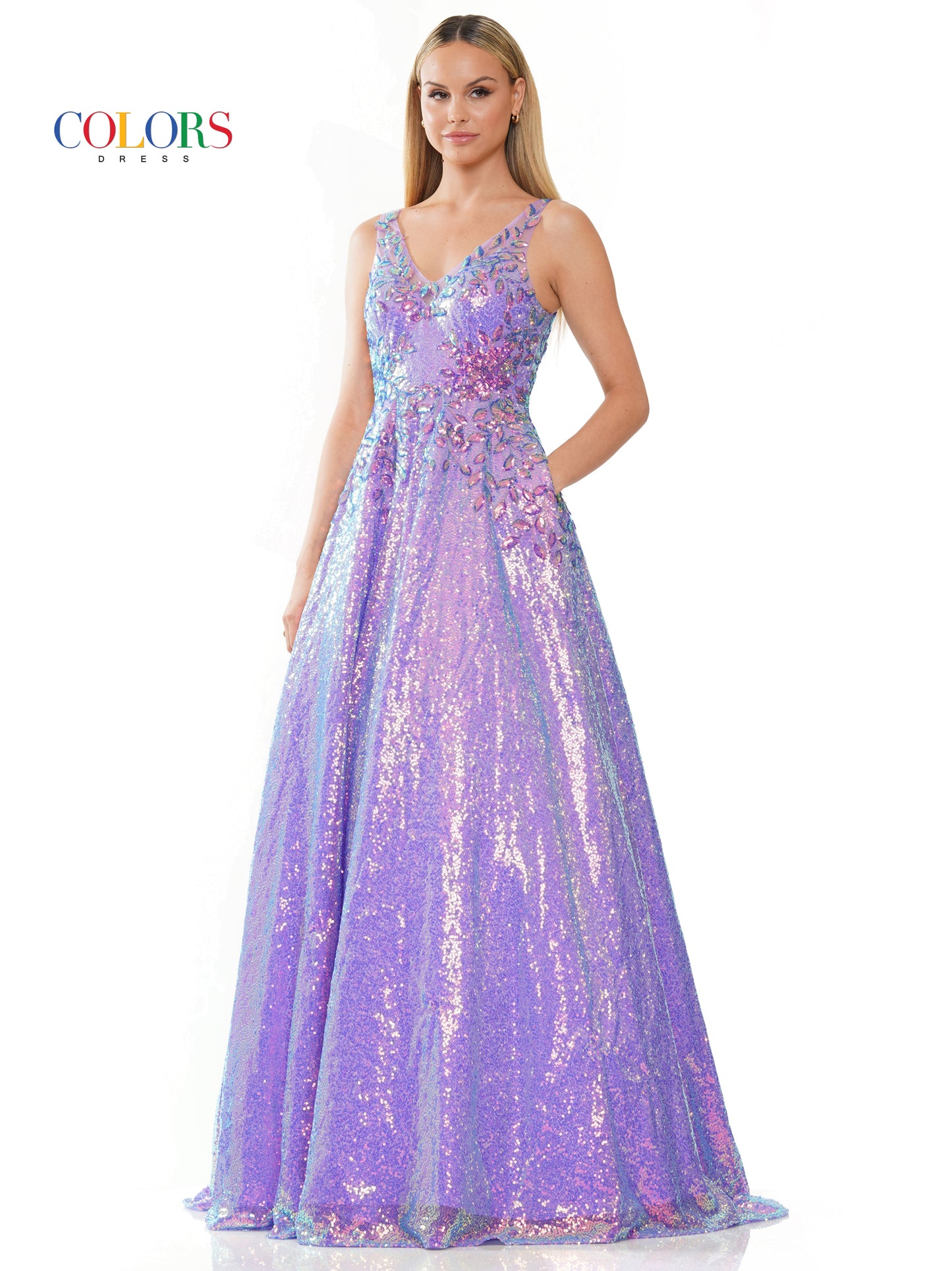 Prom Dresses Long Sleeveless Sequin Prom Ball Gown Lavender