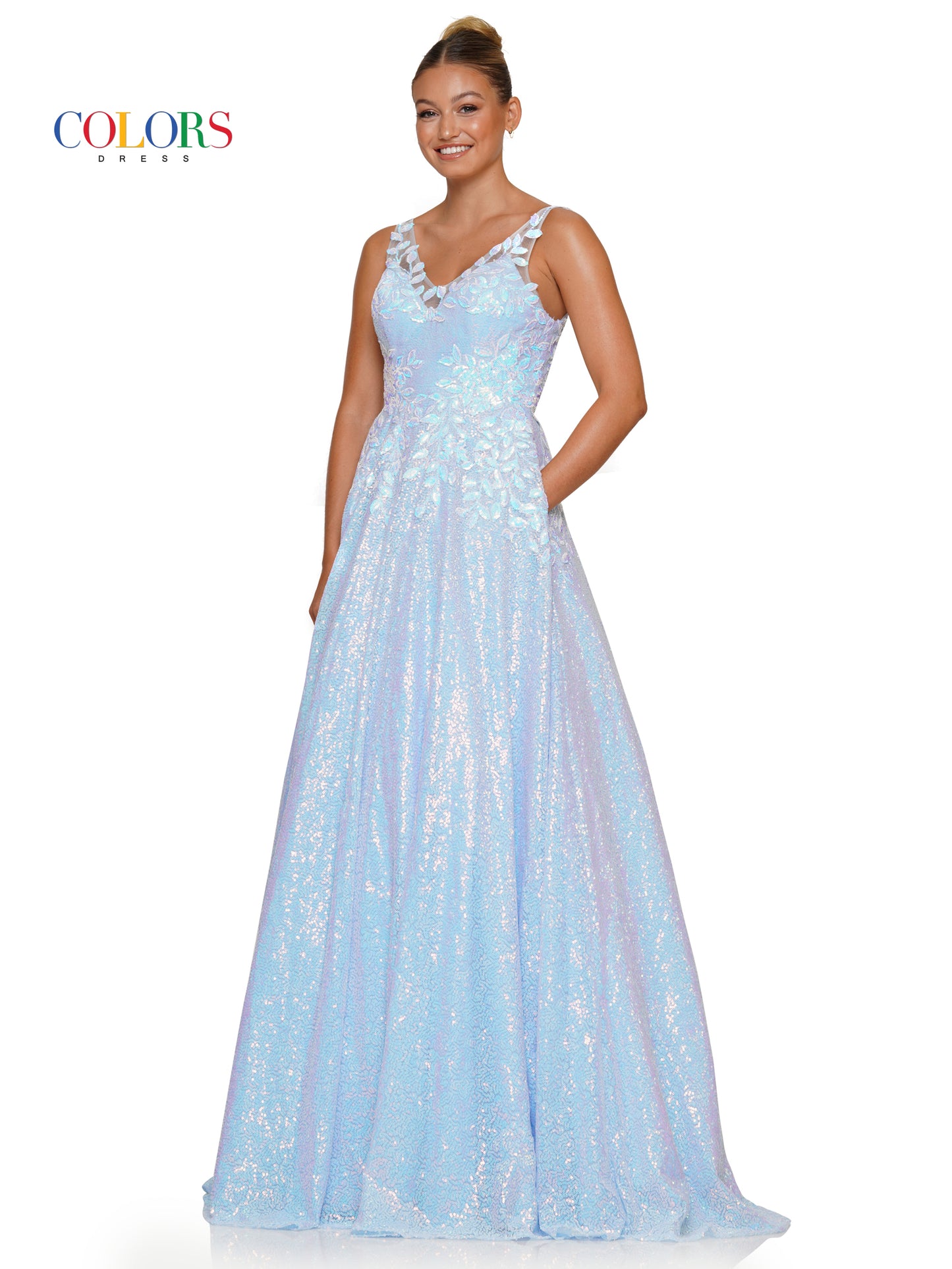 Prom Dresses Long Sleeveless Sequin Prom Ball Gown Light Blue