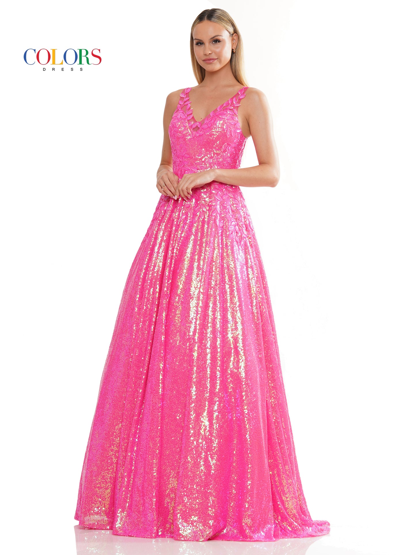 Prom Dresses Long Sleeveless Sequin Prom Ball Gown Pink