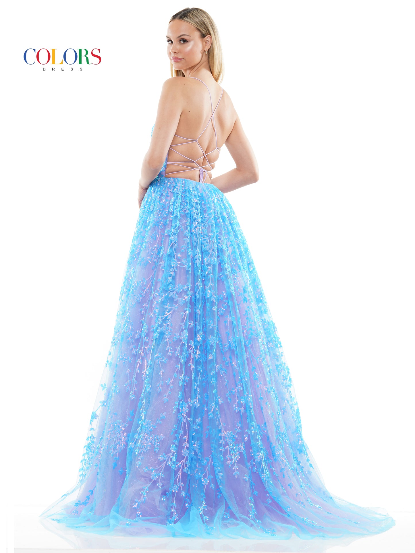 Prom Dresses Long Spaghetti Strap Sequin Prom Ball Gown Blue Lilac