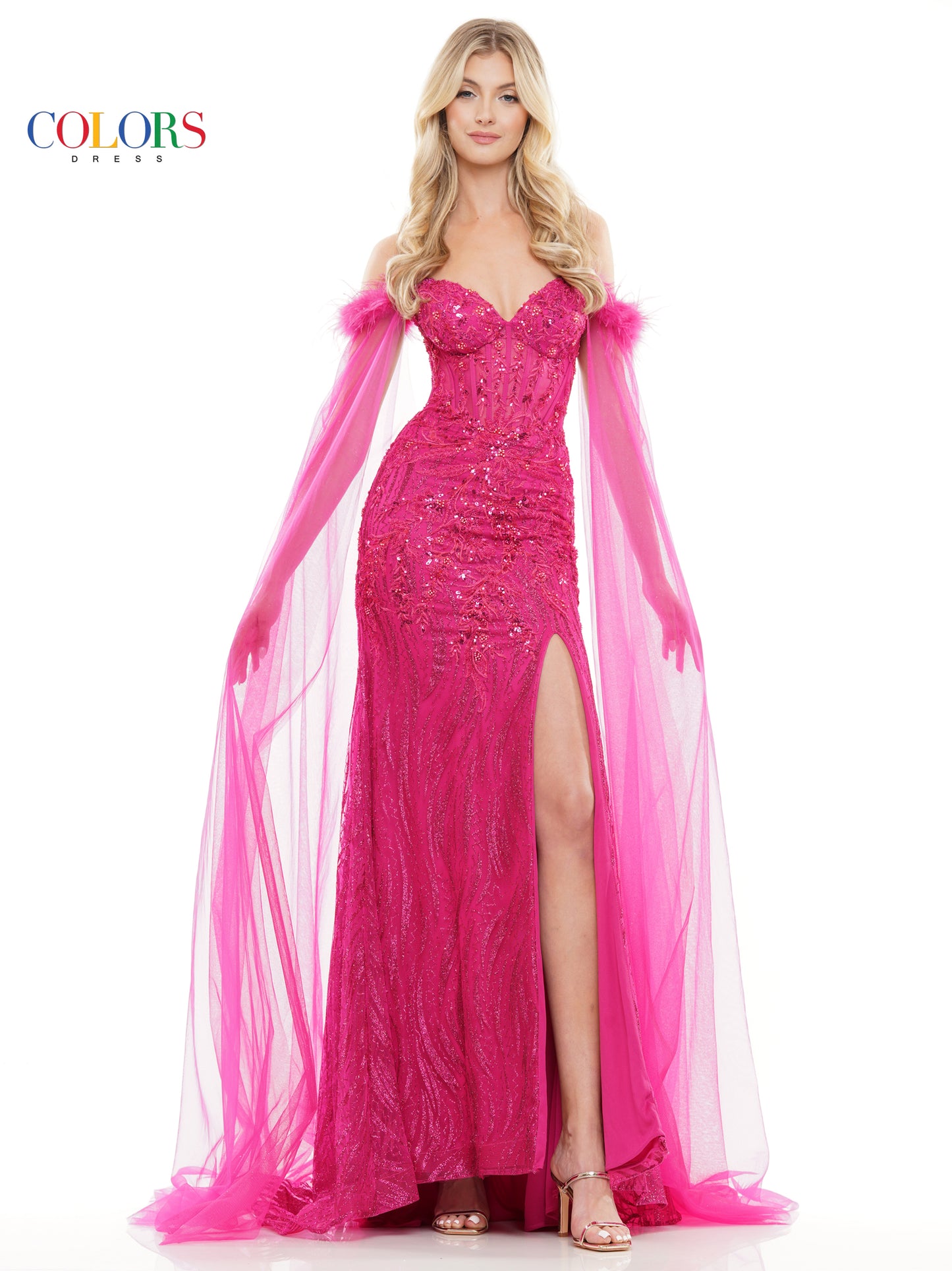 Prom Dresses Long Formal Glitter Mesh Prom Dress Magenta