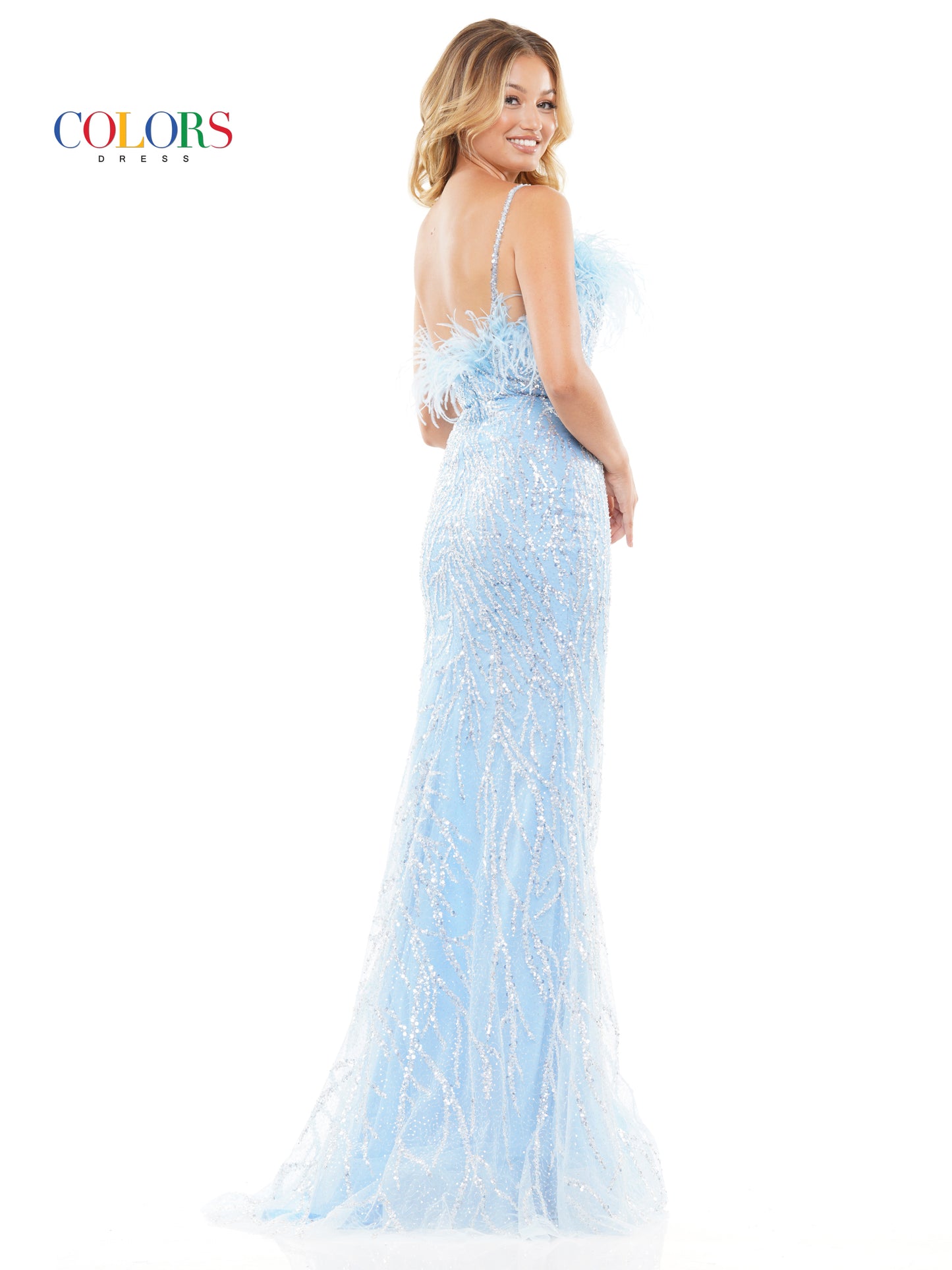 Prom Dresses Long Fitted Spaghetti Strap Feather Prom Dress Blue