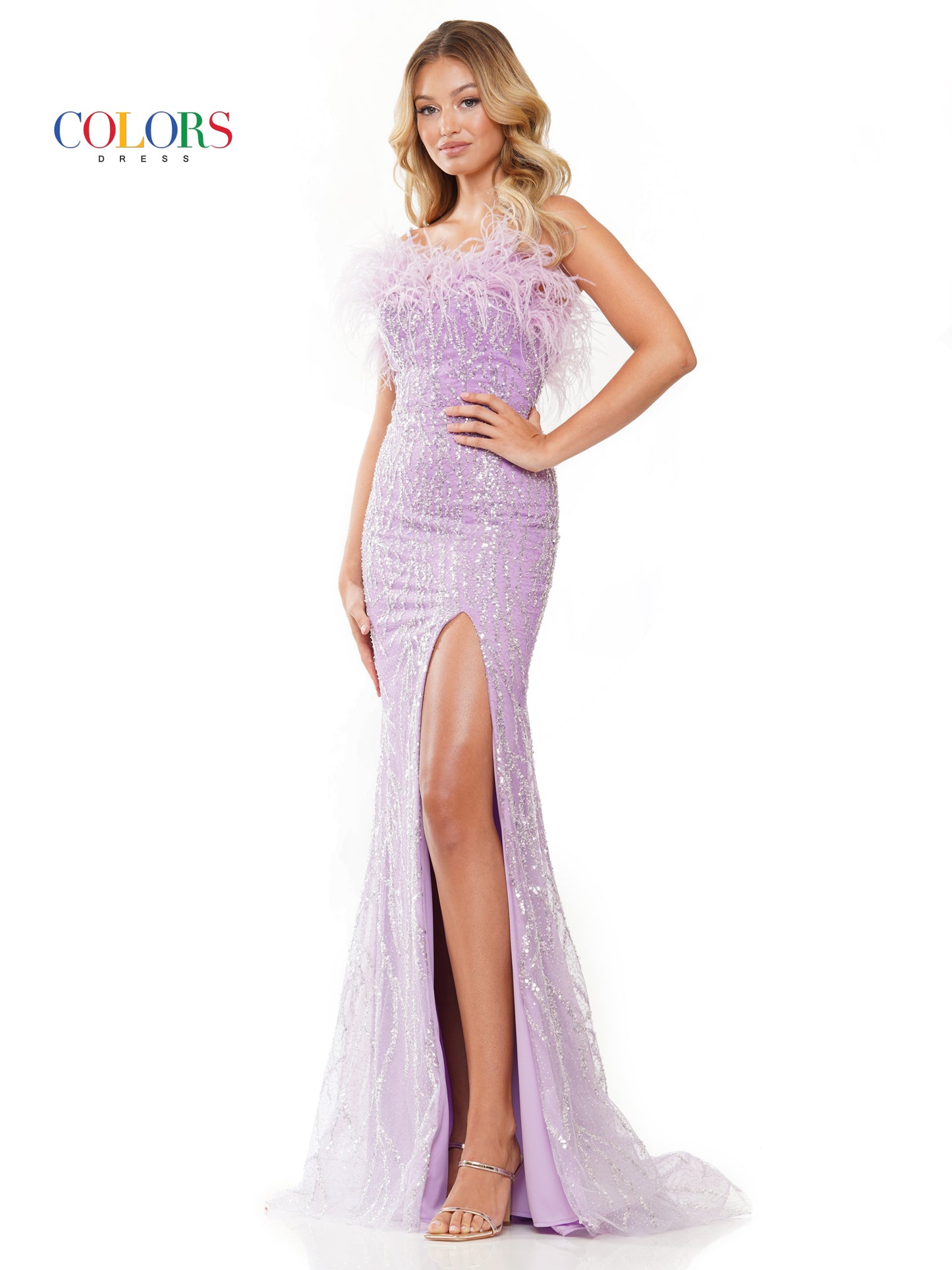 Prom Dresses Long Fitted Spaghetti Strap Feather Prom Dress Lilac