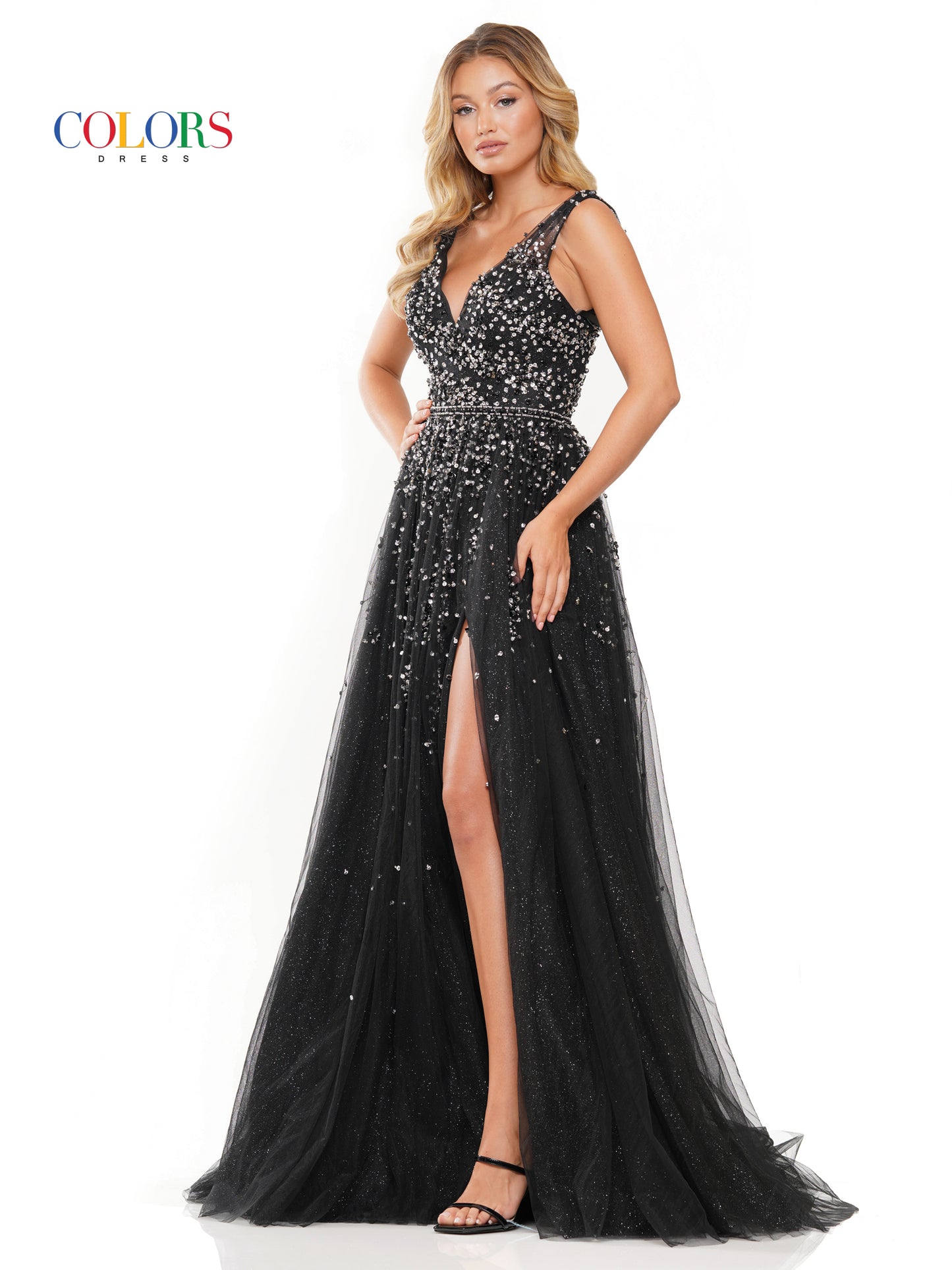 Prom Dresses Long Sleeveless Formal Beaded Mesh Prom Dress Black