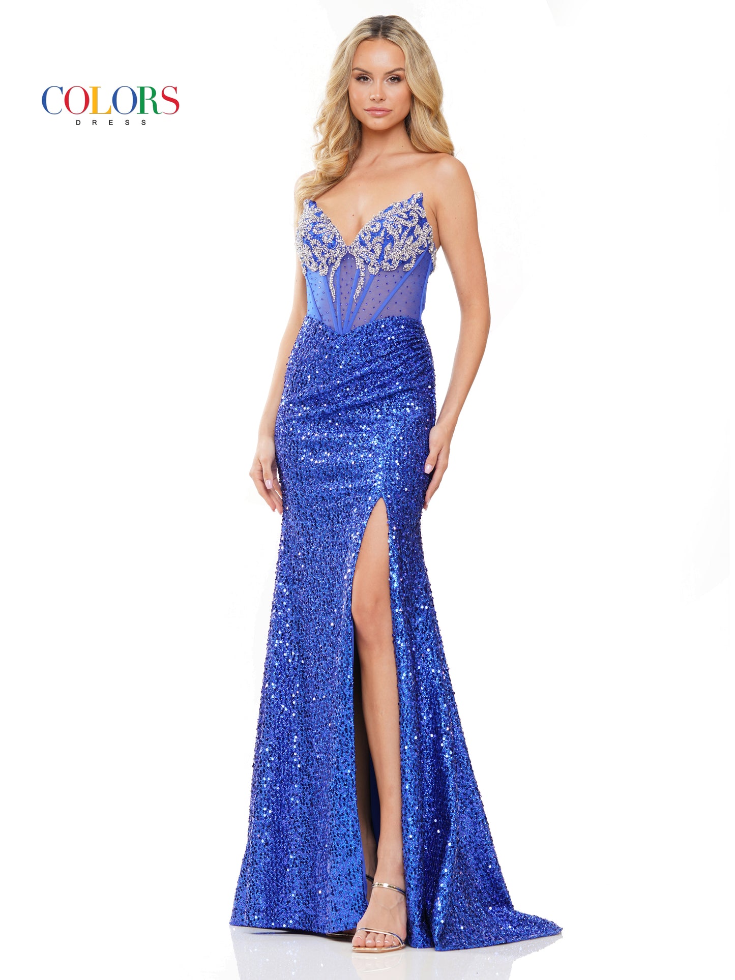 Prom Dresses Long Strapless Fitted Sequin Slit Prom Dress Royal