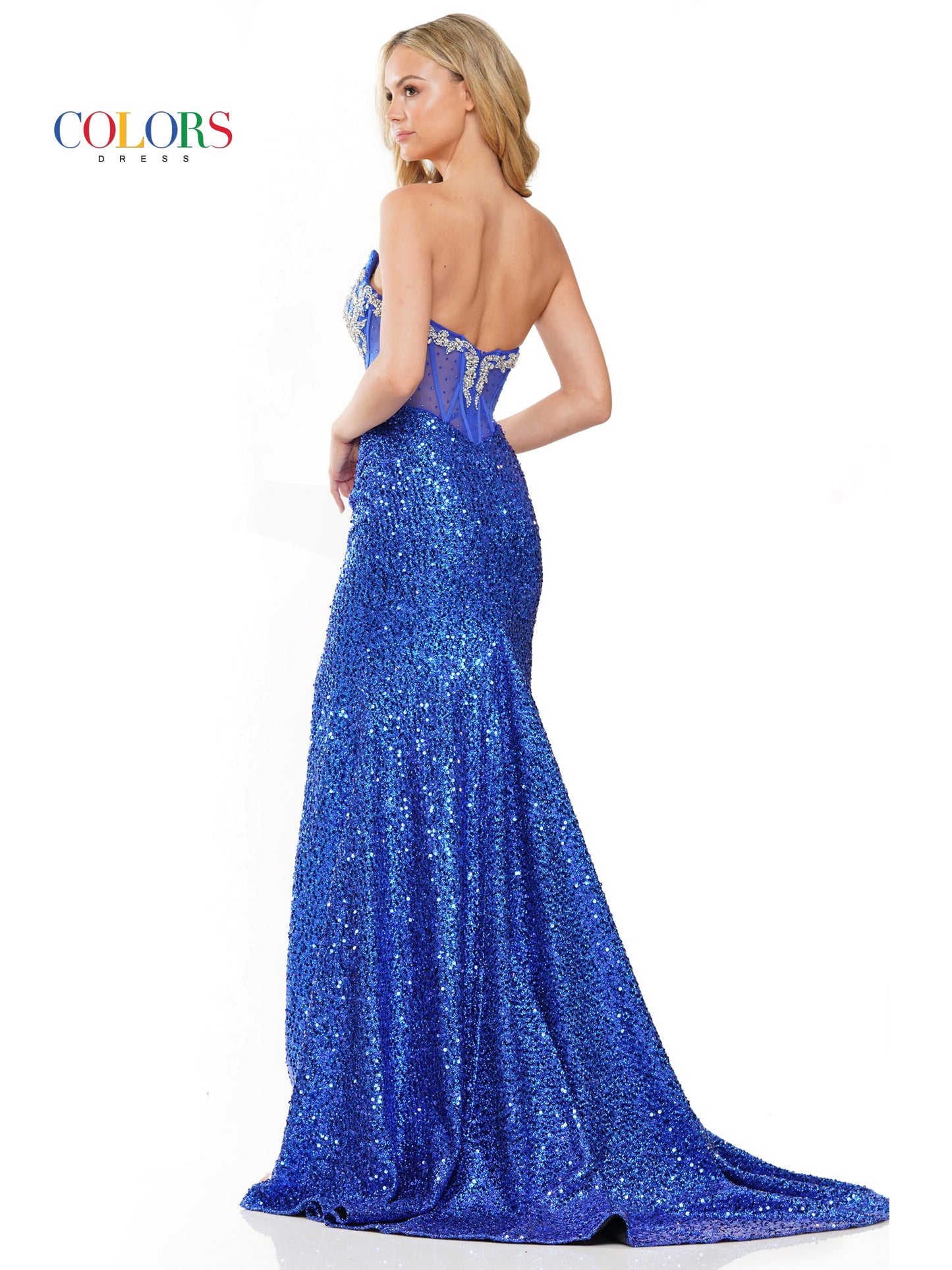 Prom Dresses Long Strapless Fitted Sequin Slit Prom Dress Royal