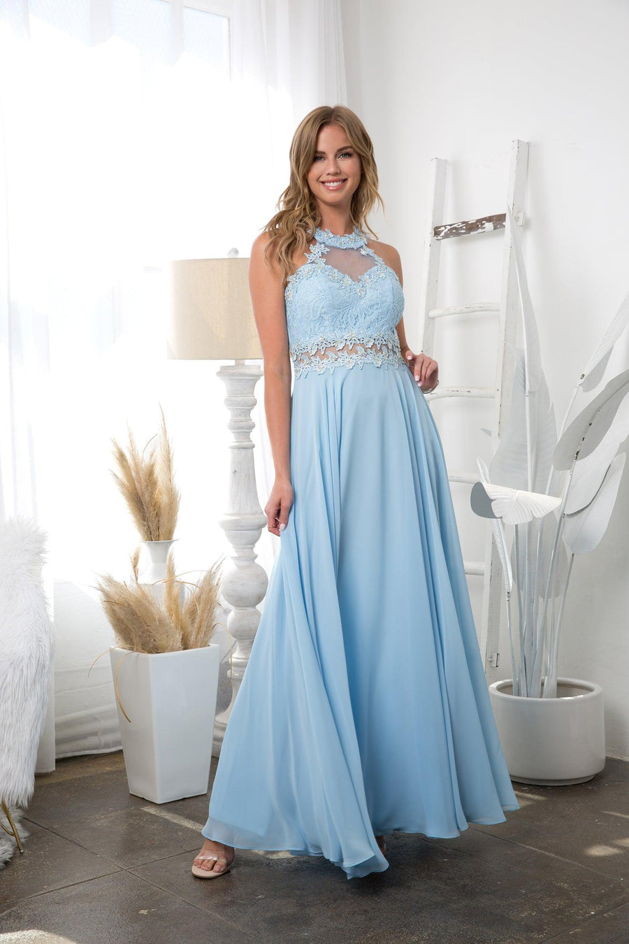 Long Formal Halter Chiffon Bridesmaids Dress