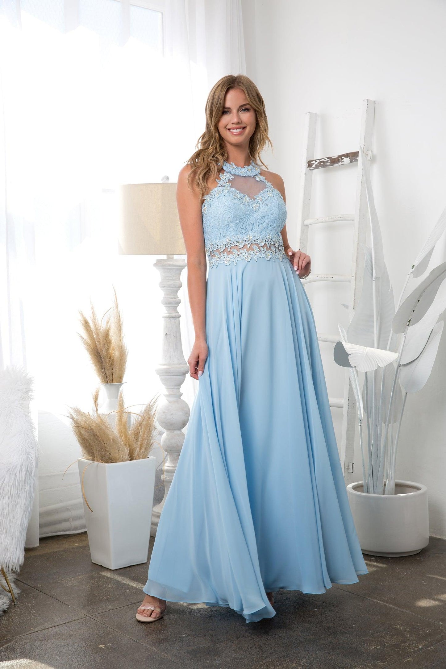 Long Formal Halter Chiffon Bridesmaids Dress