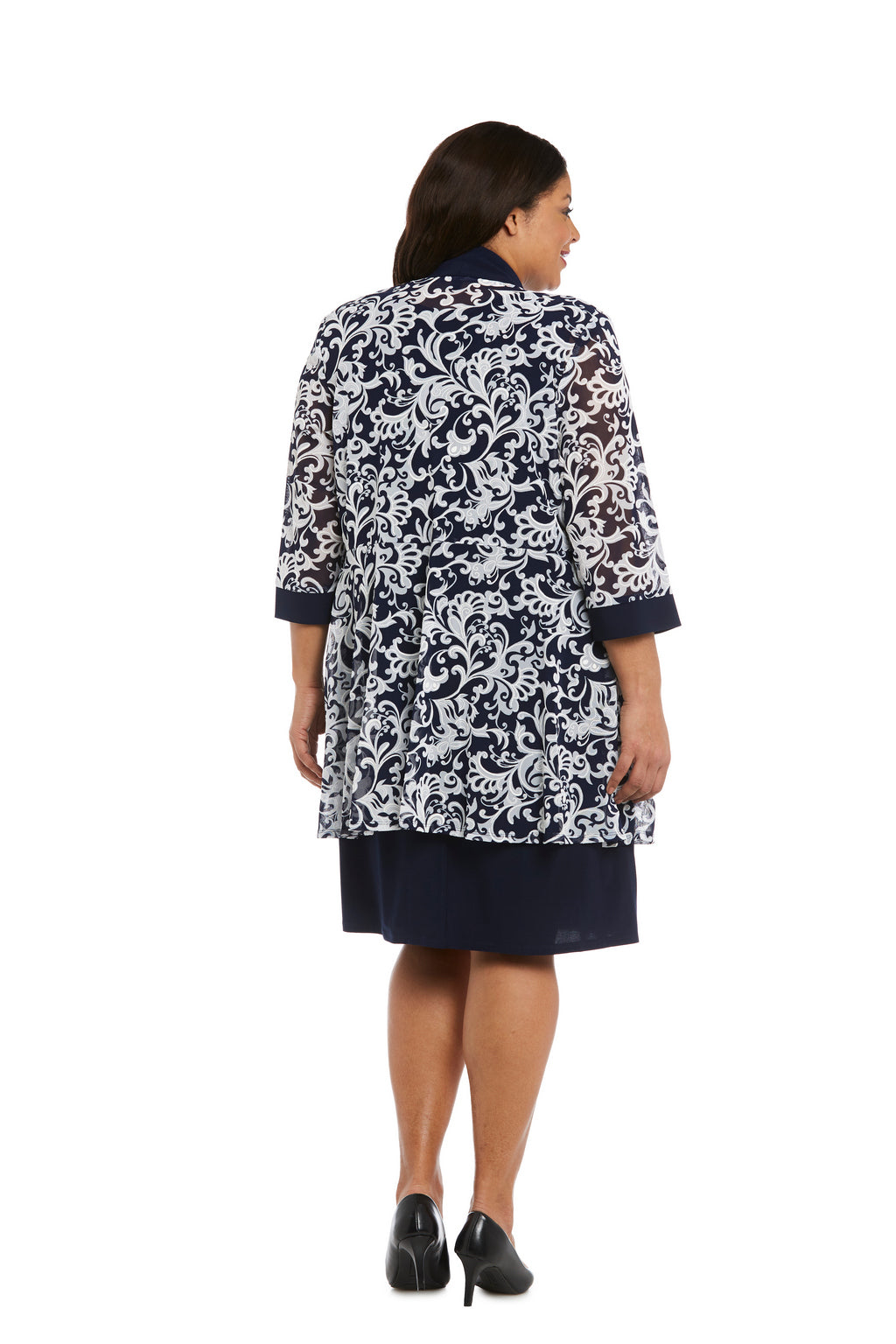 Mother of the Bride Dresses Short Printed Jacket Plus Size Mother of the Bride Dress Navy/White