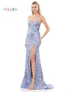 Prom Dresses Long Sequin Corset Top Front Slit Prom Dress  Blue