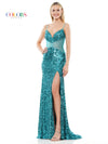 Prom Dresses Long Sequin Front Slit Spaghetti Strap Prom Dress  Deep Green