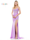 Prom Dresses Long Beaded Corset Bodice Front Slit Prom Dress  Lilac