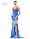 Prom Dresses Long Beaded Corset Bodice Front Slit Prom Dress  Royal