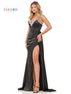 Prom Dresses Long Beaded Corset Bodice Front Slit Satin Prom Dress  Black