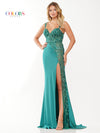 Prom Dresses Long Beaded Mesh Front Slit Cross Back Satin Prom Dress  Emerald