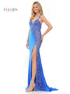 Prom Dresses Long Beaded Mesh Front Slit Cross Back Satin Prom Dress  Royal