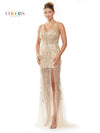 Prom Dresses Long Beaded Mesh Cross Back Sleeveless Prom Dress  Gold