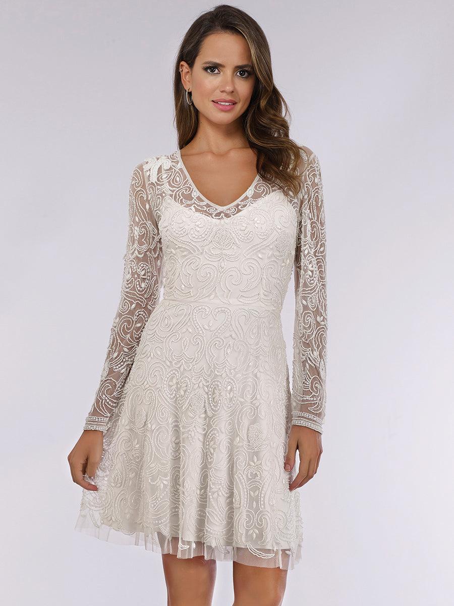 Cocktail Dresses Long Sleeve A-Line Cocktail Dress Ivory