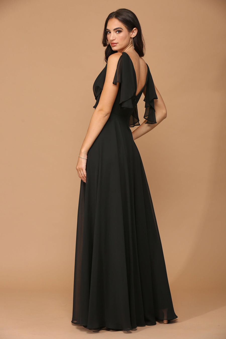 Long Formal Flutter Sleeves Bridesmaids Dress