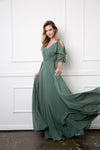 Long Formal Flutter Sleeves Bridesmaids Dress