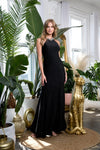 Long Fitted Halter Metallic Prom Dress