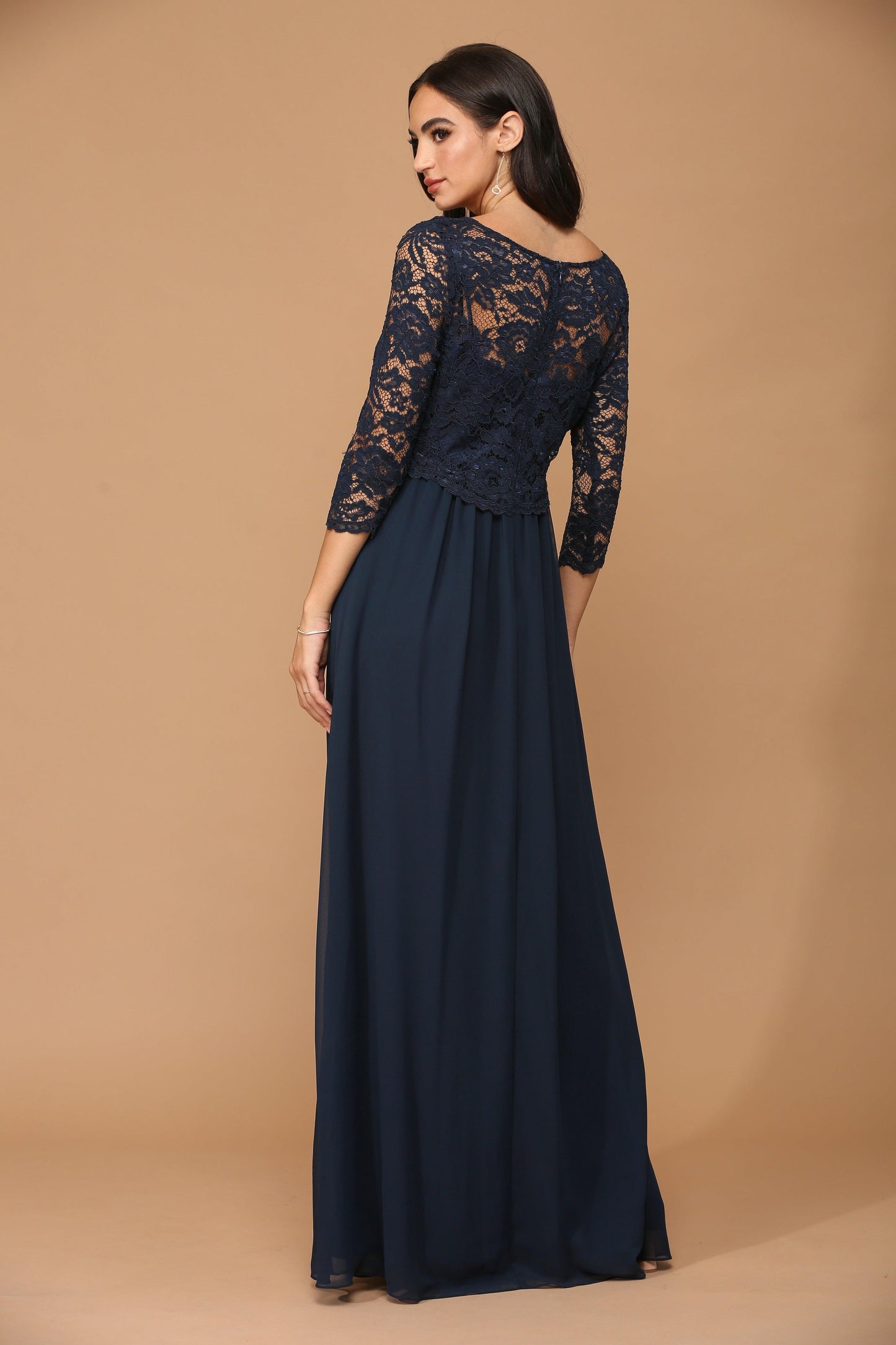 Long 3/4 Sleeve Mother of the Bride Chiffon Dress