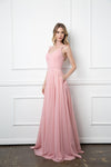 Long Bridesmaids Ruffle Sleeve Chiffon Gown