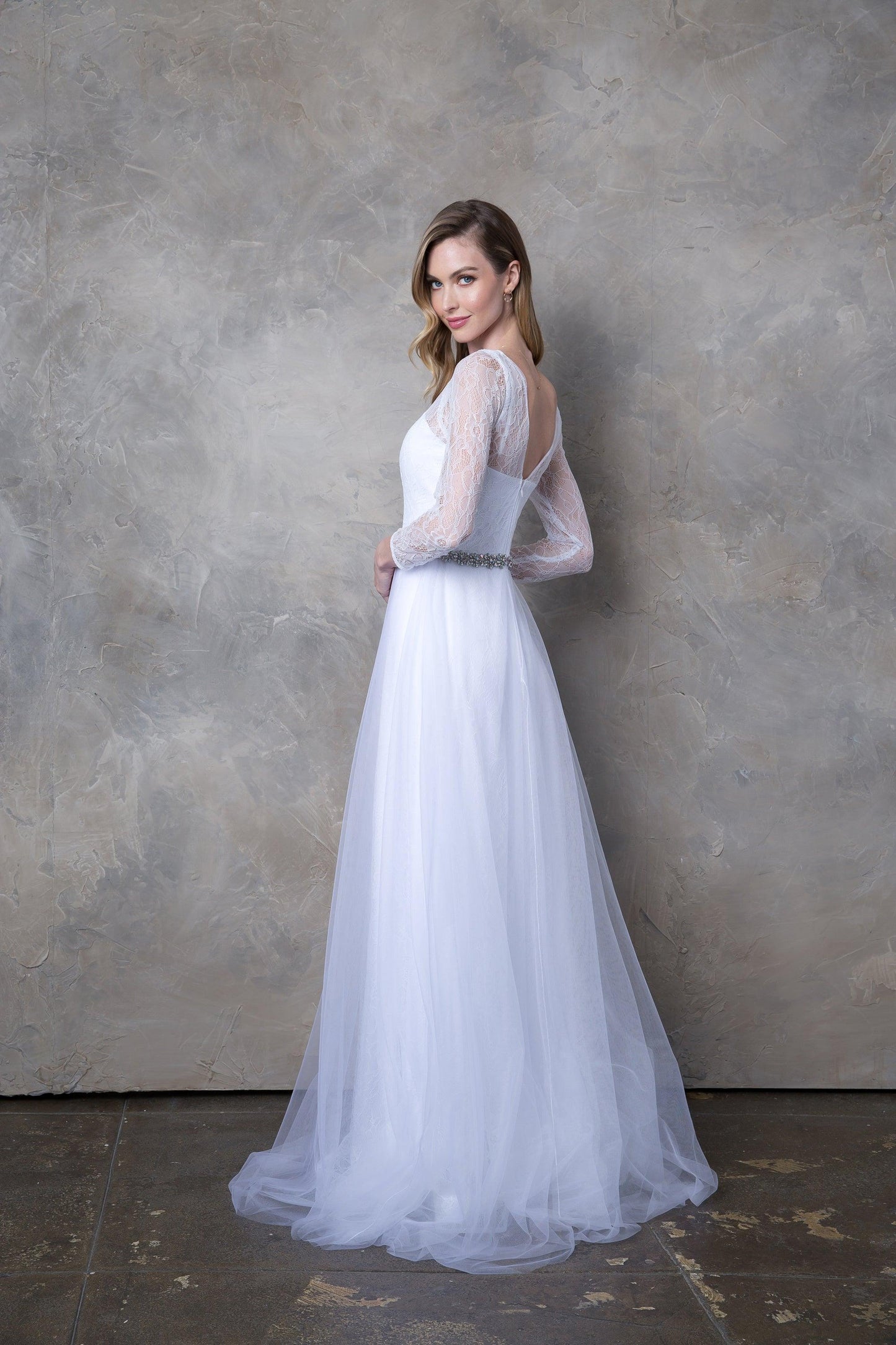 Long 3/4 Sleeve Bridal Gown Wedding Dress