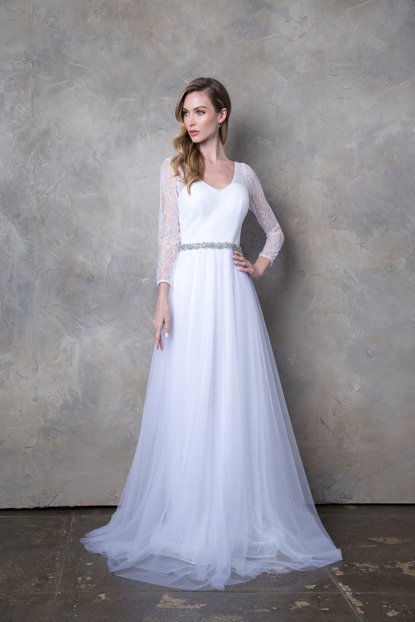 Long 3/4 Sleeve Bridal Gown Wedding Dress