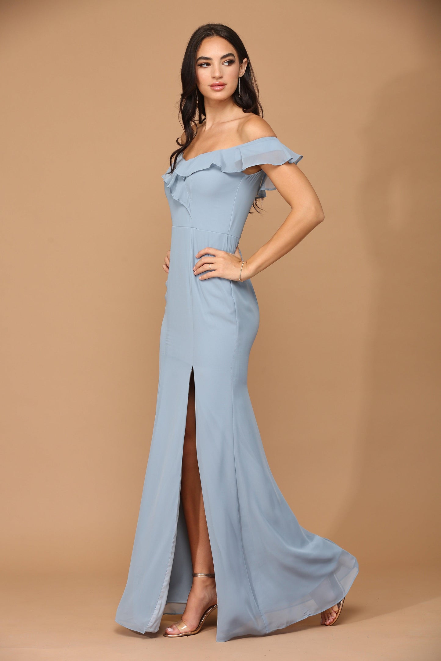 Long Off Shoulder Formal Bridesmaids Chiffon Dress