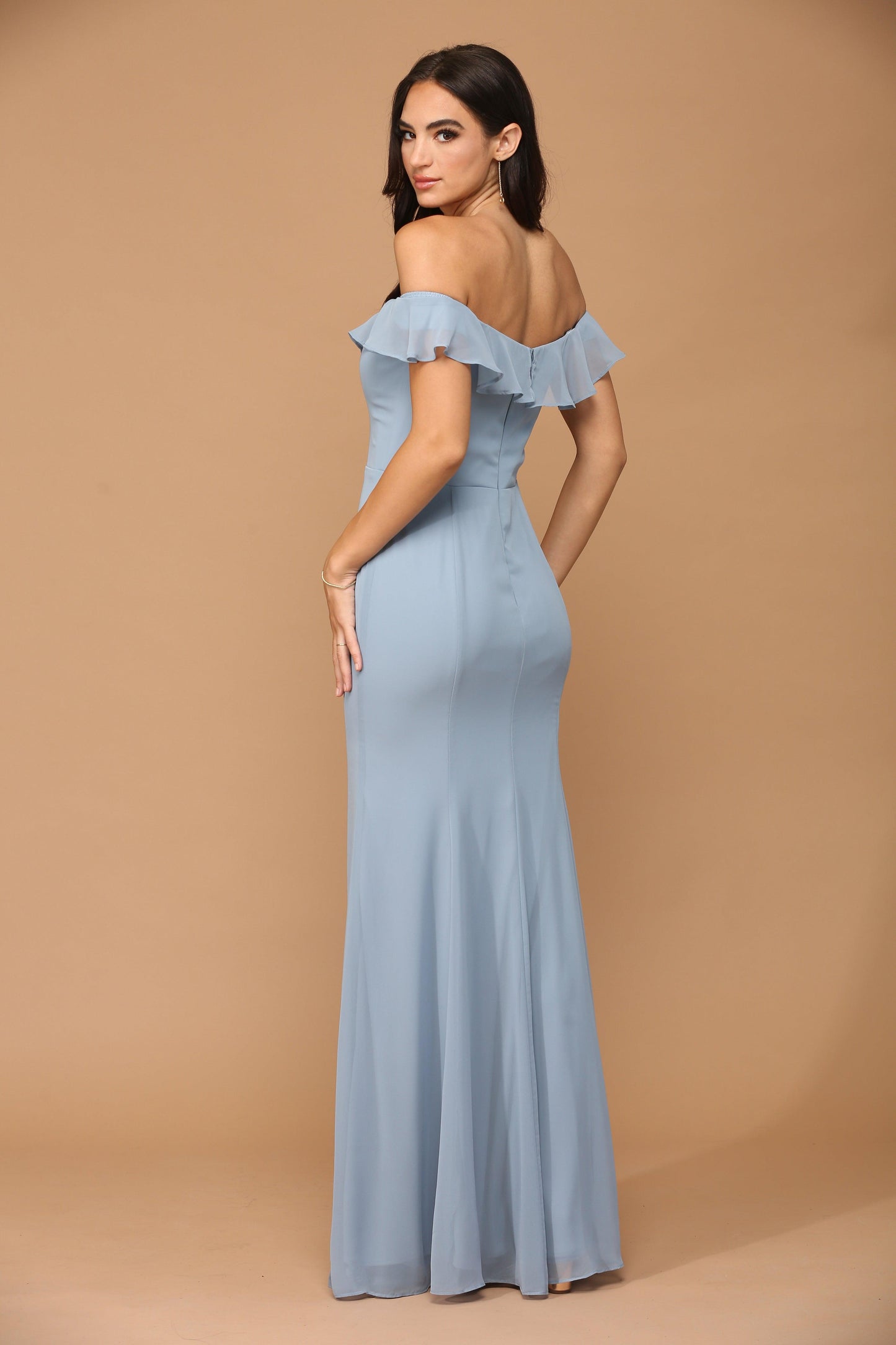 Long Off Shoulder Formal Bridesmaids Chiffon Dress